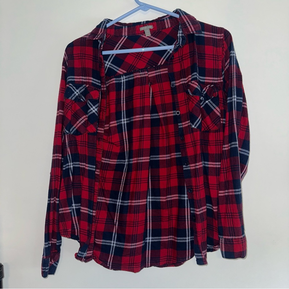Charlotte Russe Red and Navy Plaid Shirt